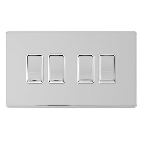 This is an image showing Eurolite Concealed 3mm 4 Gang 10Amp 2Way Switch - Polished Chrome (With White Trim) ecpc4sww available to order from T.H. Wiggans Ironmongery in Kendal, quick delivery and discounted prices.