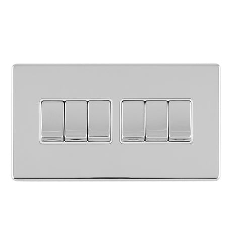 This is an image showing Eurolite Concealed 3mm 6 Gang 10Amp 2Way Switch - Polished Chrome (With White Trim) ecpc6sww available to order from T.H. Wiggans Ironmongery in Kendal, quick delivery and discounted prices.