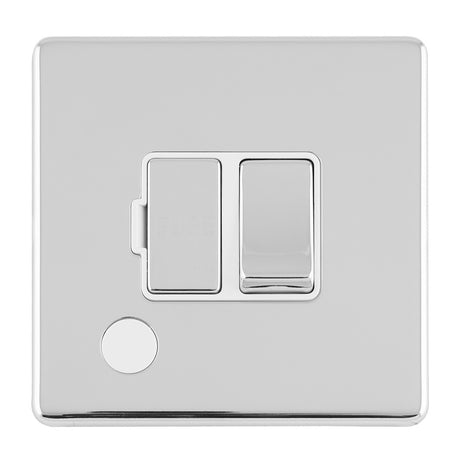 This is an image showing Eurolite Concealed 3mm 13Amp Switched Fuse Spur With Flex Outlet - Polished Chrome (With White Trim) ecpcswffow available to order from T.H. Wiggans Ironmongery in Kendal, quick delivery and discounted prices.