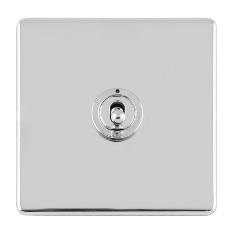 This is an image showing Eurolite Concealed 3mm 1 Gang 10Amp 2Way Toggle Switch Polished Chrome Plate - Polished Chrome (With White Trim) ecpct1sw available to order from T.H. Wiggans Ironmongery in Kendal, quick delivery and discounted prices.