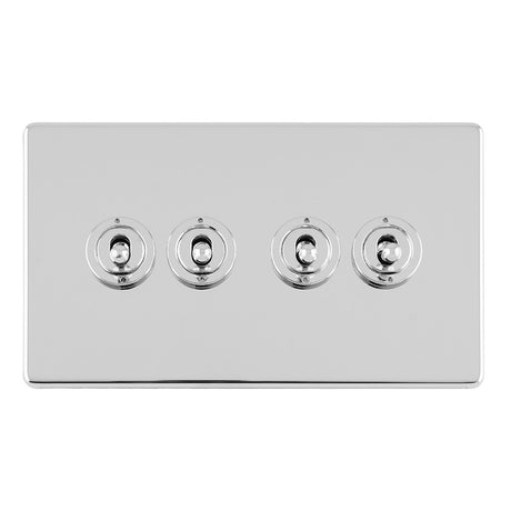 This is an image showing Eurolite Concealed 3mm 4 Gang 10Amp 2Way Toggle Switch Polished Chrome Plate - Polished Chrome (With White Trim) ecpct4sw available to order from T.H. Wiggans Ironmongery in Kendal, quick delivery and discounted prices.