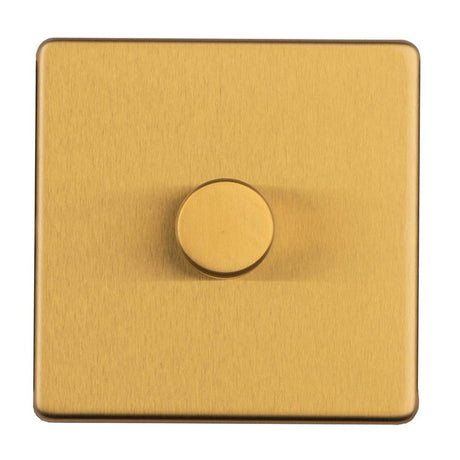 This is an image showing Eurolite Concealed 3mm 1 Gang Dimmer - Satin Brass (With Black Trim) ecsb1dled available to order from T.H. Wiggans Ironmongery in Kendal, quick delivery and discounted prices.