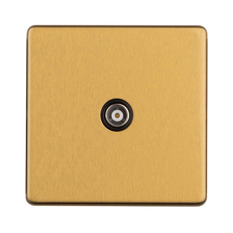 This is an image showing Eurolite Concealed 3mm 1 Gang TV Socket - Satin Brass ecsb1tvb available to order from T.H. Wiggans Ironmongery in Kendal, quick delivery and discounted prices.