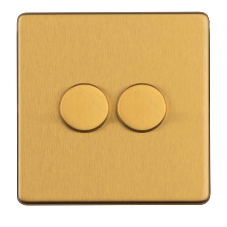 This is an image showing Eurolite 2 Gang Dimmer - Satin brassecsb2dled available to order from T.H. Wiggans Ironmongery in Kendal, quick delivery and discounted prices.