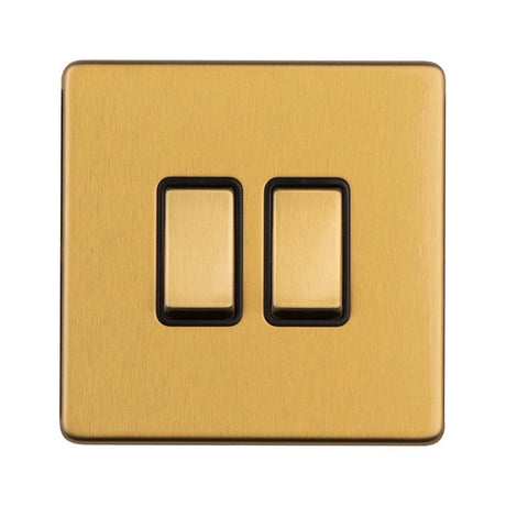 This is an image showing Eurolite Concealed 3mm 2 Gang 2Way Switch - Satin Brass ecsb2swb available to order from T.H. Wiggans Ironmongery in Kendal, quick delivery and discounted prices.