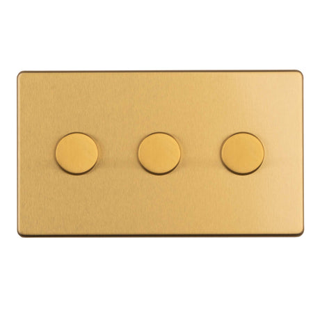 This is an image showing Eurolite 3 Gang Dimmer - Satin brassecsb3dled available to order from T.H. Wiggans Ironmongery in Kendal, quick delivery and discounted prices.