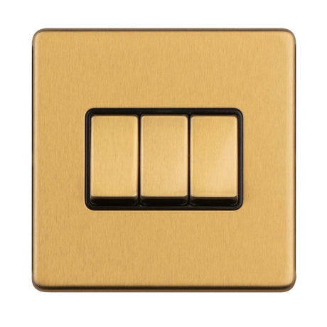 This is an image showing Eurolite Concealed 3mm 3 Gang 2Way switch - Satin Brass ecsb3swb available to order from T.H. Wiggans Ironmongery in Kendal, quick delivery and discounted prices.