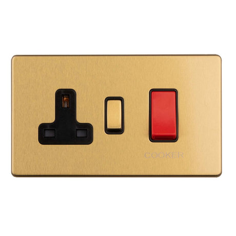 This is an image showing Eurolite Concealed 3mm 45Amp Cooker Switch with Socket - Satin Brass ecsb45aswasb available to order from T.H. Wiggans Ironmongery in Kendal, quick delivery and discounted prices.