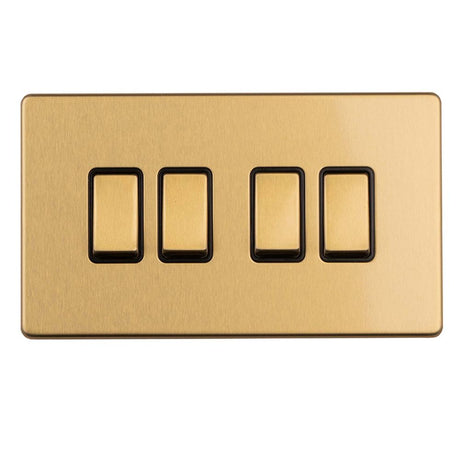 This is an image showing Eurolite Concealed 3mm 4 gang 2Way Switch - Satin Brass ecsb4swb available to order from T.H. Wiggans Ironmongery in Kendal, quick delivery and discounted prices.