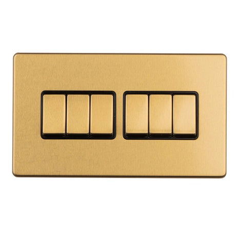 This is an image showing Eurolite Concealed 3mm 6 gang 2Way Switch - Satin Brass ecsb6swb available to order from T.H. Wiggans Ironmongery in Kendal, quick delivery and discounted prices.