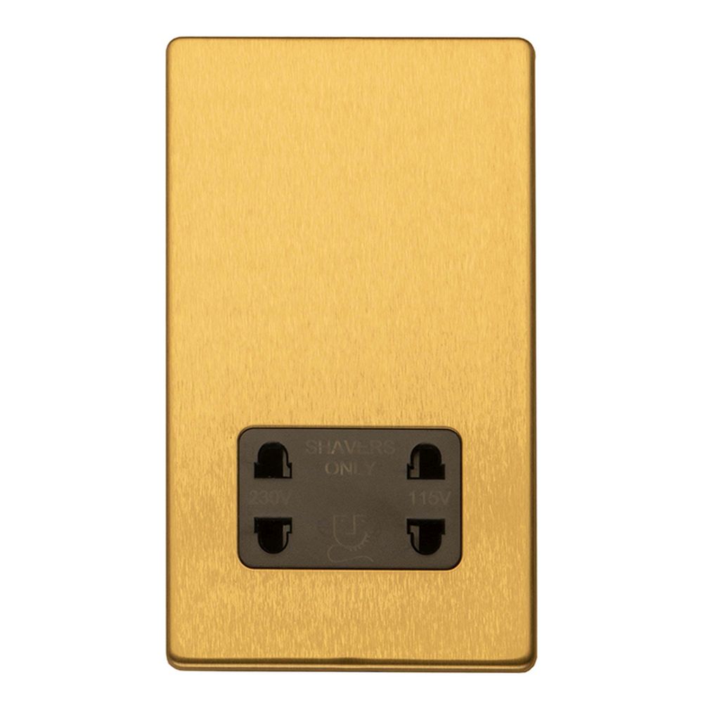 This is an image showing Eurolite Concealed 3mm 2 Gang Shaver socket - Satin Brass ecsbshsb available to order from T.H. Wiggans Ironmongery in Kendal, quick delivery and discounted prices.