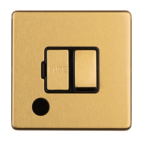 This is an image showing Eurolite Concealed 3mm 13Amp Switched Fuse Spur With Flex Outlet - Satin Brass ecsbswffob available to order from T.H. Wiggans Ironmongery in Kendal, quick delivery and discounted prices.