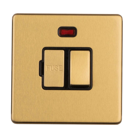 This is an image showing Eurolite Concealed 3mm 13Amp Switched Fuse Spur With Neon Indicator - Satin Brass ecsbswfnb available to order from T.H. Wiggans Ironmongery in Kendal, quick delivery and discounted prices.