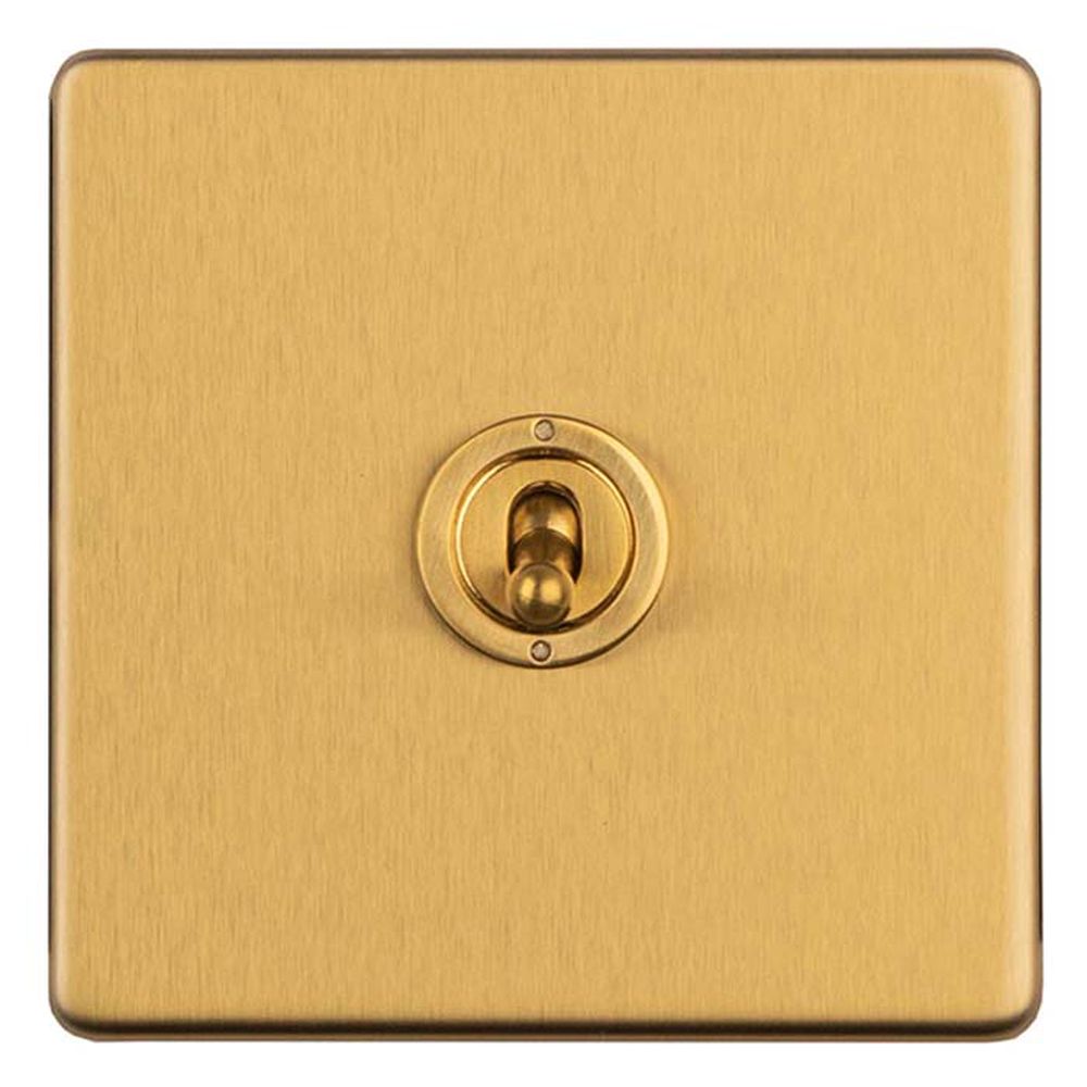 This is an image showing Eurolite Concealed 3mm 1 Gang 2 Way Toggle Switch - Satin Brass ecsbt1sw available to order from T.H. Wiggans Ironmongery in Kendal, quick delivery and discounted prices.