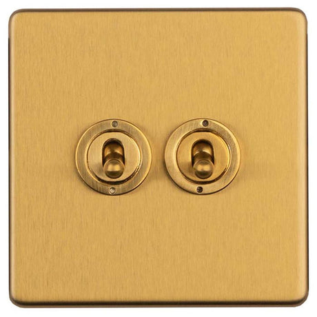 This is an image showing Eurolite Concealed 3mm 2 Gang 2 Way Toggle Switch - Satin Brass ecsbt2sw available to order from T.H. Wiggans Ironmongery in Kendal, quick delivery and discounted prices.