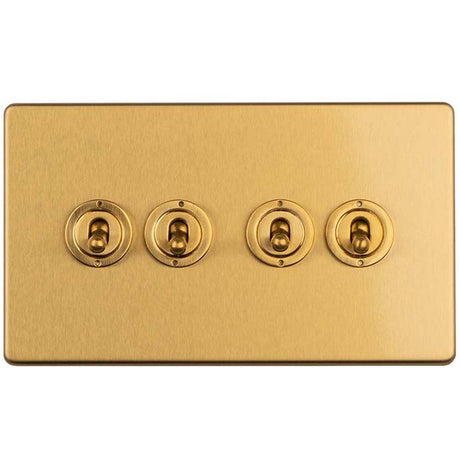 This is an image showing Eurolite Concealed 3mm 4 Gang 2 Way Toggle Switch - Satin Brass ecsbt4sw available to order from T.H. Wiggans Ironmongery in Kendal, quick delivery and discounted prices.