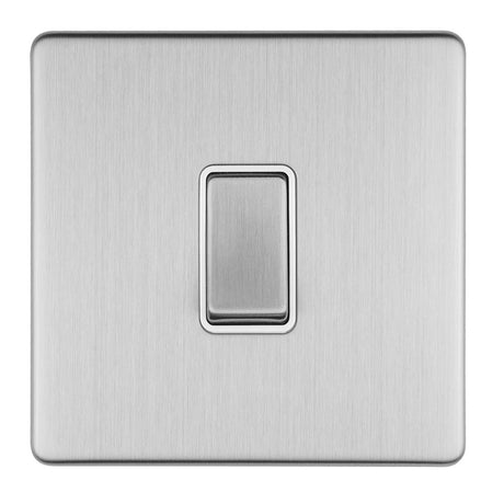 This is an image showing Eurolite Concealed 3mm 1 Gang 10Amp 2Way Switch - Stainless Steel (With White Trim) ecss1sww available to order from T.H. Wiggans Ironmongery in Kendal, quick delivery and discounted prices.