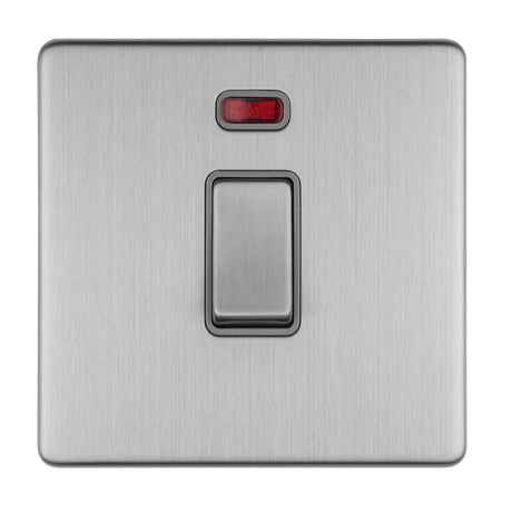 This is an image showing Eurolite Concealed 3mm 2 Gang 20Amp Dp Switch & Neon - Stainless Steel (With Grey Trim) ecss20adpswng available to order from T.H. Wiggans Ironmongery in Kendal, quick delivery and discounted prices.