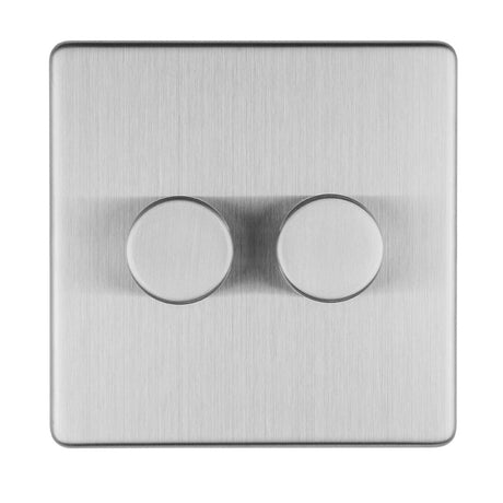This is an image showing Eurolite Concealed 3mm 2 Gang Led Push On Off 2Way Dimmer - Stainless Steel (With Black Trim) ecss2dled available to order from T.H. Wiggans Ironmongery in Kendal, quick delivery and discounted prices.
