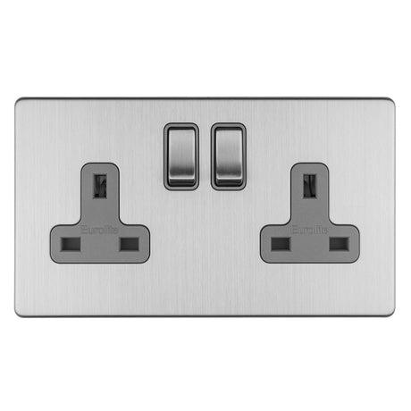 This is an image showing Eurolite Concealed 3mm 2 Gang 13Amp Dp Switched Socket - Stainless Steel (With Rockers Trim) ecss2sog available to order from T.H. Wiggans Ironmongery in Kendal, quick delivery and discounted prices.