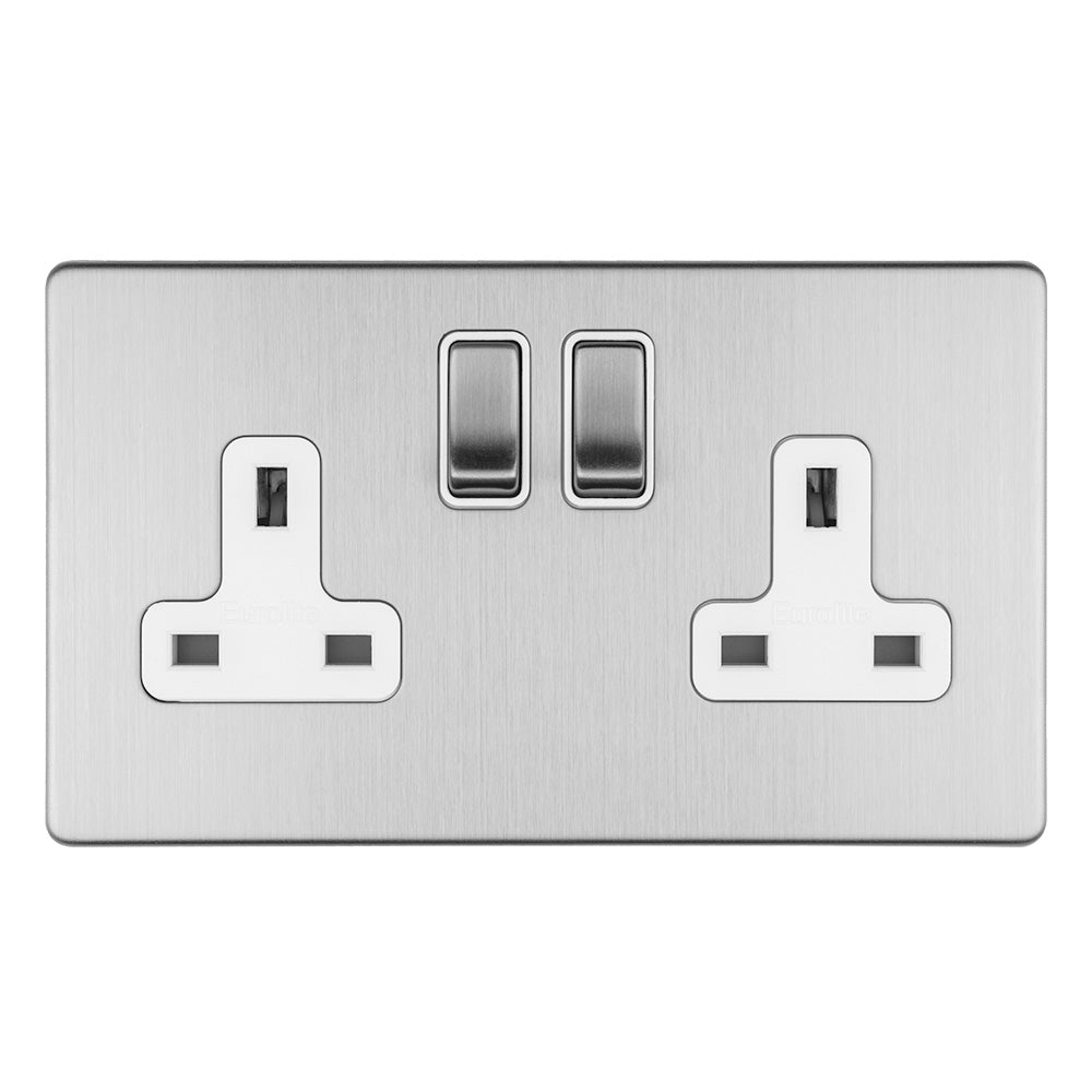 This is an image showing Eurolite Concealed 3mm 2 Gang 13Amp Dp Switched Socket - Stainless Steel (With matching Trim) ecss2sow available to order from T.H. Wiggans Ironmongery in Kendal, quick delivery and discounted prices.