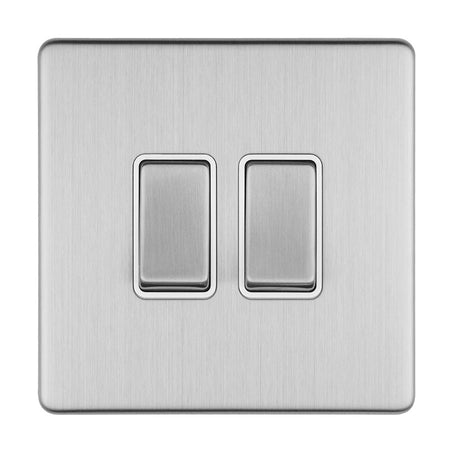 This is an image showing Eurolite Concealed 3mm 2 Gang 10Amp 2Way Switch - Stainless Steel (With Matching Trim) ecss2sww available to order from T.H. Wiggans Ironmongery in Kendal, quick delivery and discounted prices.