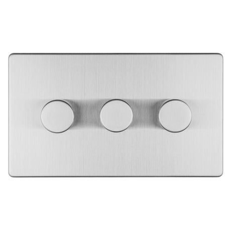 This is an image showing Eurolite Concealed 3mm 3 Gang Led Push On Off 2Way Dimmer - Stainless Steel (With Black Trim) ecss3dled available to order from T.H. Wiggans Ironmongery in Kendal, quick delivery and discounted prices.