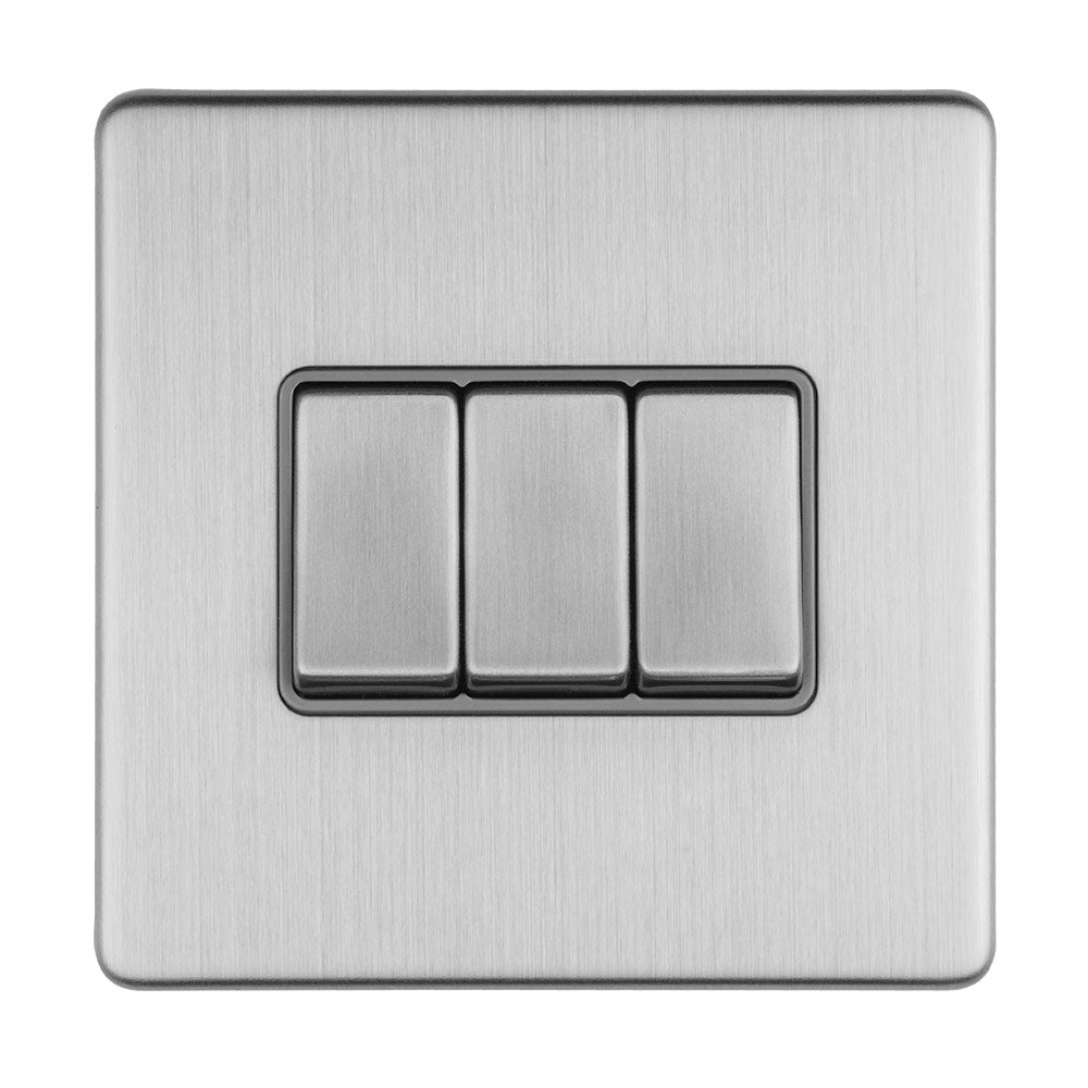 This is an image showing Eurolite Concealed 3mm 3 Gang 10Amp 2Way Switch - Stainless Steel (With Matching Trim) ecss3swg available to order from T.H. Wiggans Ironmongery in Kendal, quick delivery and discounted prices.