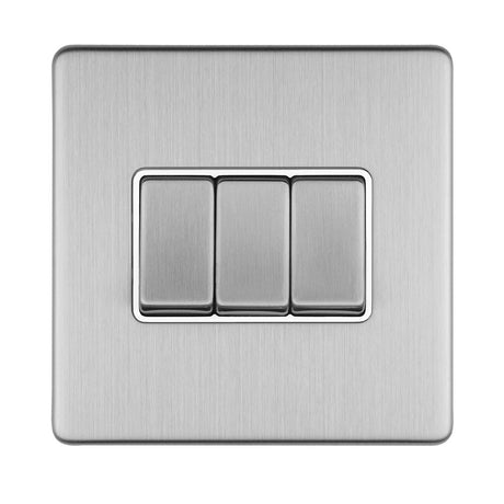 This is an image showing Eurolite Concealed 3mm 3 Gang 10Amp 2Way Switch - Stainless Steel (With Matching Trim) ecss3sww available to order from T.H. Wiggans Ironmongery in Kendal, quick delivery and discounted prices.