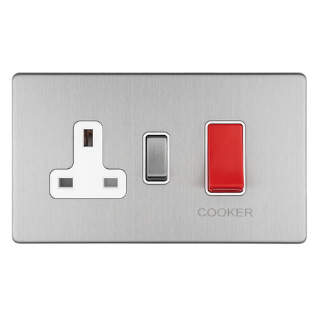 This is an image showing Eurolite Concealed 3mm 45Amp Dp Cooker Switch With 13Amp Socket - Stainless Steel (With Matching Trim) ecss45aswasw available to order from T.H. Wiggans Ironmongery in Kendal, quick delivery and discounted prices.