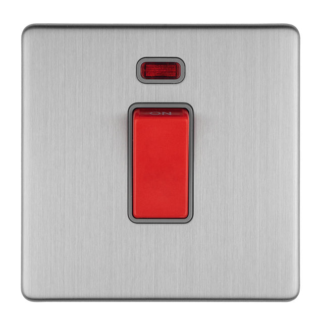 This is an image showing Eurolite Concealed 3mm 1 Gang 45Amp Dp Switch With Neon - Stainless Steel (With matching Trim) ecss45aswnsg available to order from T.H. Wiggans Ironmongery in Kendal, quick delivery and discounted prices.