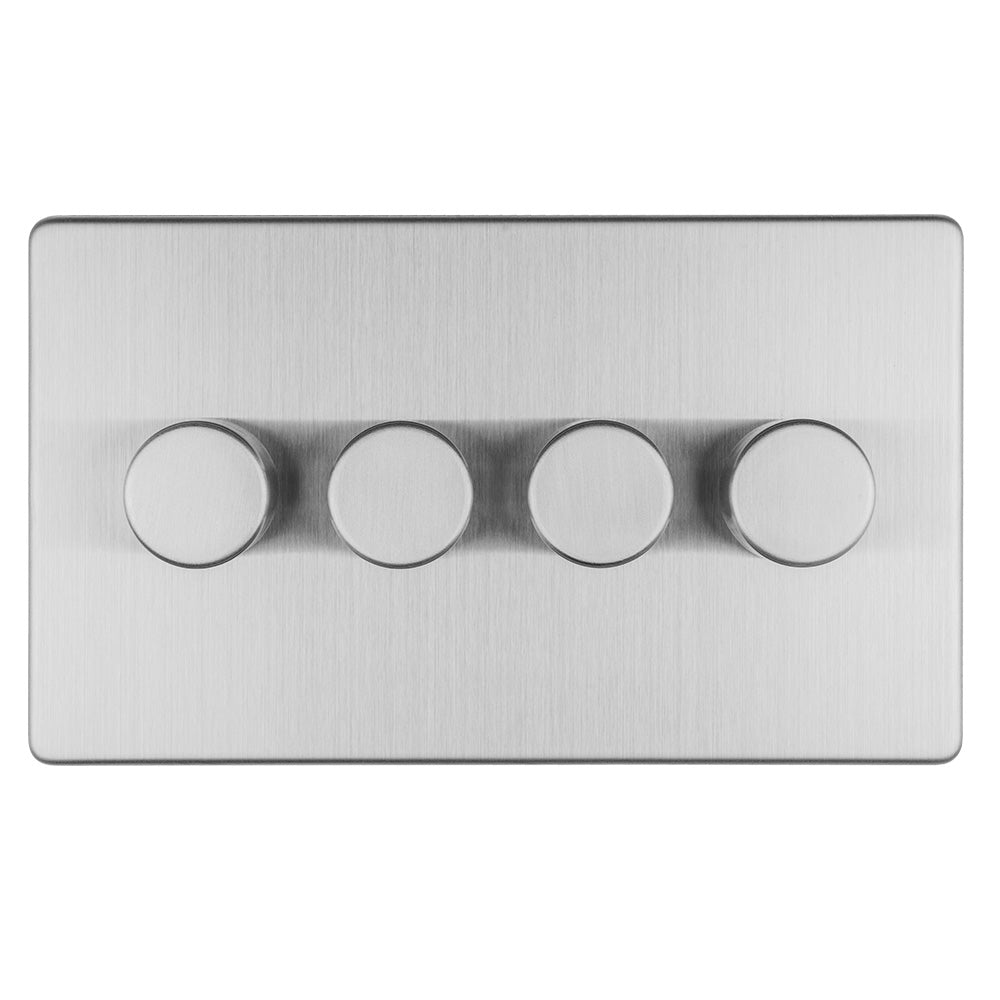 This is an image showing Eurolite Concealed 3mm 4 Gang Led Push On Off 2Way Dimmer - Stainless Steel (With Black Trim) ecss4dled available to order from T.H. Wiggans Ironmongery in Kendal, quick delivery and discounted prices.