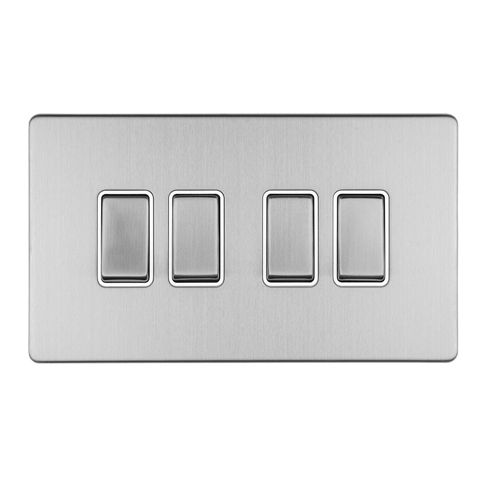 This is an image showing Eurolite Concealed 3mm 6 Gang 10Amp 2Way Switch - Stainless Steel (With Matching Trim) ecss4sww available to order from T.H. Wiggans Ironmongery in Kendal, quick delivery and discounted prices.
