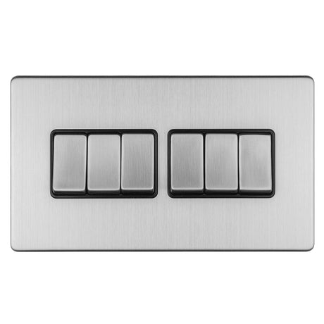 This is an image showing Eurolite Concealed 3mm 6 Gang 10Amp 2Way Switch - Stainless Steel (With Matching Trim) ecss6swb available to order from T.H. Wiggans Ironmongery in Kendal, quick delivery and discounted prices.