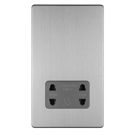 This is an image showing Eurolite Concealed 3mm 3 Gang Shaver Socket 230/115V - Stainless Steel (With Black Trim) ecssshsg available to order from T.H. Wiggans Ironmongery in Kendal, quick delivery and discounted prices.