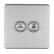 This is an image showing Eurolite Concealed 3mm 2 Gang 10Amp 2Way Toggle Switch Satin Stainless Plate - Stainless Steel (With Brass Trim) ecsst2sw available to order from T.H. Wiggans Ironmongery in Kendal, quick delivery and discounted prices.