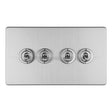 This is an image showing Eurolite Concealed 3mm 4 Gang 10Amp 2Way Toggle Switch Satin Stainless Plate - Stainless Steel (With Brass Trim) ecsst4sw available to order from T.H. Wiggans Ironmongery in Kendal, quick delivery and discounted prices.