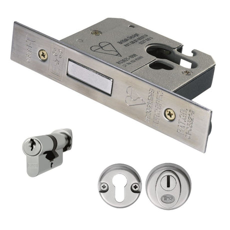 This is an image of a Eurospec - Euro Profile BS Cylinder Deadlock 76mm - Satin Stainless Steel that is availble to order from T.H Wiggans Architectural Ironmongery in Kendal.