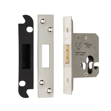 This is an image of a Eurospec - Euro Profile Deadlock 64mm - Satin Stainless Steel that is availble to order from T.H Wiggans Architectural Ironmongery in Kendal.