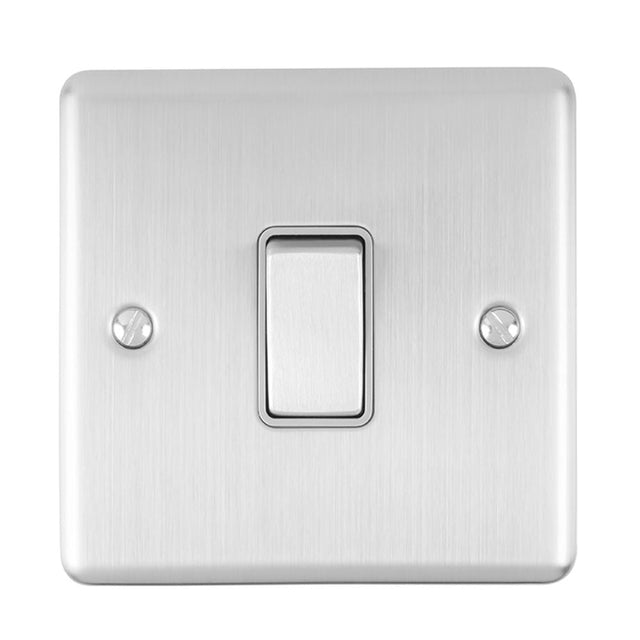 This is an image showing Eurolite Enhance Decorative 20Amp Switch - Satin Stainless Steel (With Grey Trim) en20aswssg available to order from T.H. Wiggans Ironmongery in Kendal, quick delivery and discounted prices.