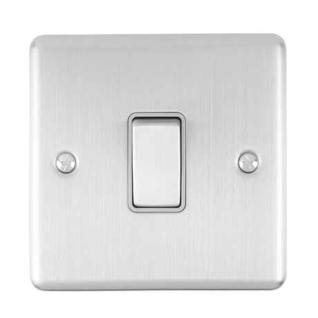 This is an image showing Eurolite Enhance Decorative 20Amp Switch - Satin Stainless Steel (With Grey Trim) en20aswssg available to order from T.H. Wiggans Ironmongery in Kendal, quick delivery and discounted prices.