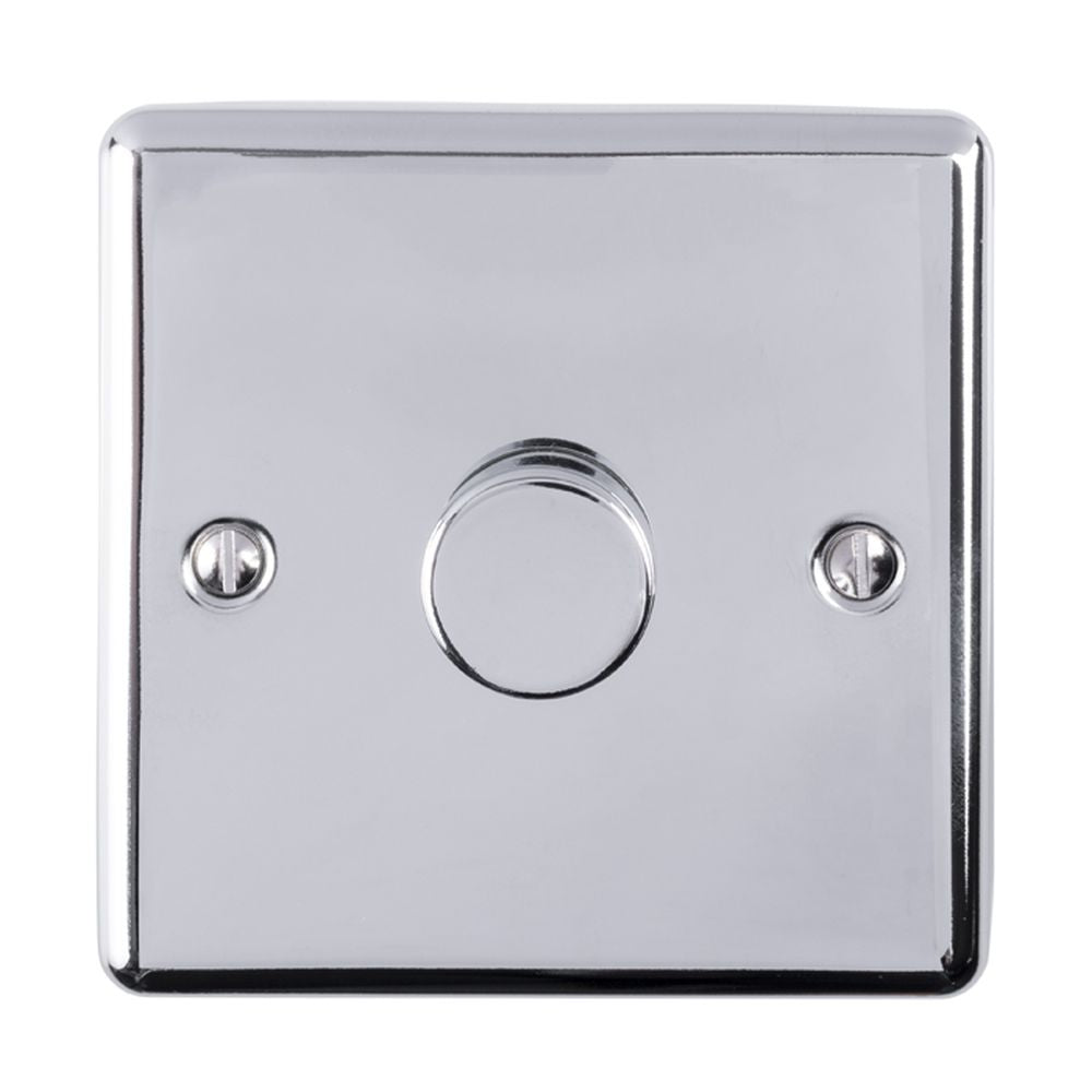 This is an image showing Eurolite Enhance Decorative 1 Gang Dimmer - Polished Chrome en1dledpc available to order from T.H. Wiggans Ironmongery in Kendal, quick delivery and discounted prices.