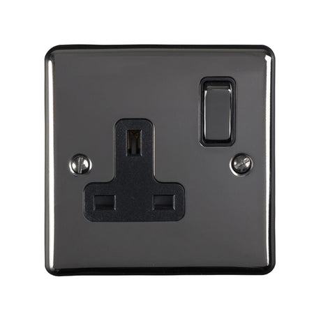 This is an image showing Eurolite Enhance Decorative 1 Gang Socket - Black Nickel (With Black Trim) en1sobnb available to order from T.H. Wiggans Ironmongery in Kendal, quick delivery and discounted prices.