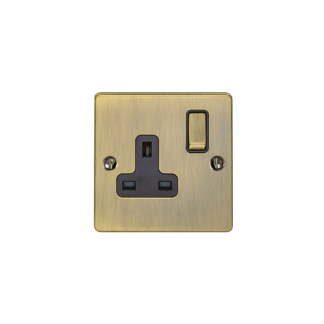 This is an image showing Eurolite Enhance Decorative 1 Gang Socket - Antique Brass (With Black Trim) en1soabb available to order from T.H. Wiggans Ironmongery in Kendal, quick delivery and discounted prices.