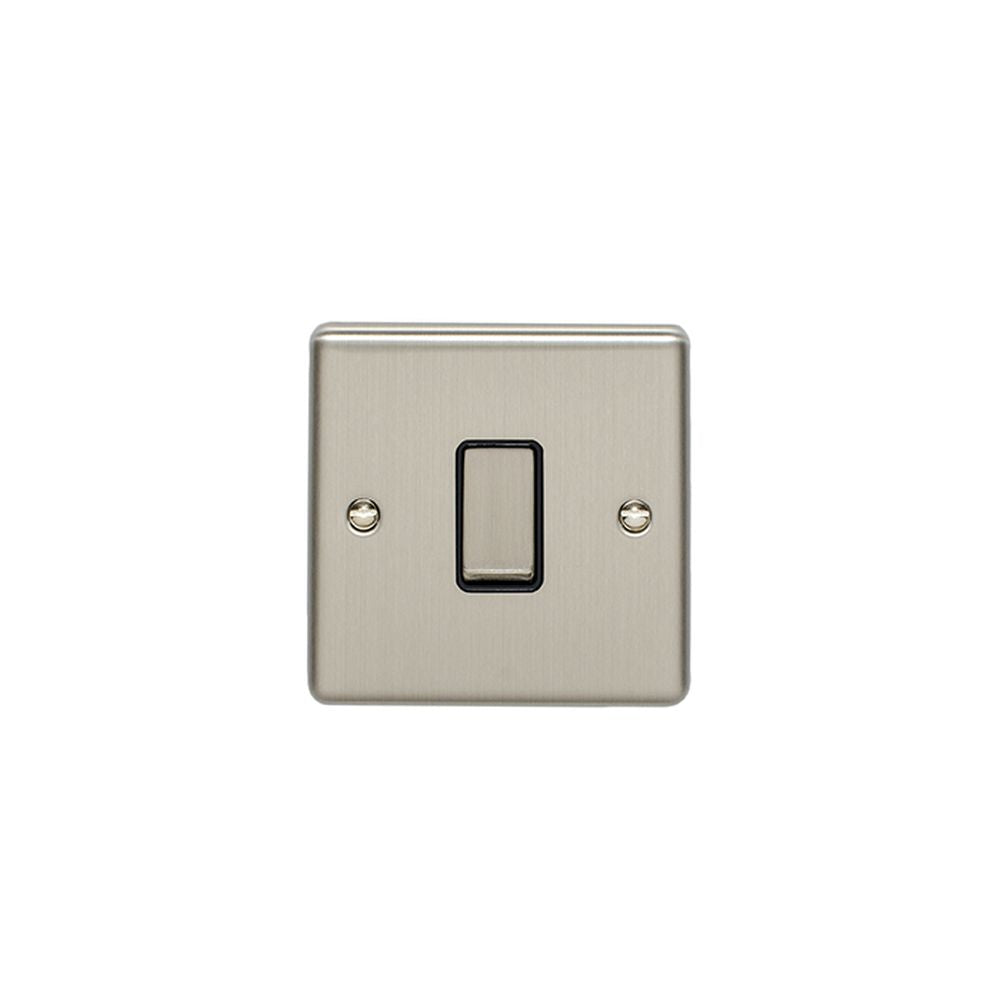 This is an image showing Eurolite Enhance Decorative 1 Gang Switch - Satin Stainless Steel (With Black Trim) en1swssb available to order from T.H. Wiggans Ironmongery in Kendal, quick delivery and discounted prices.