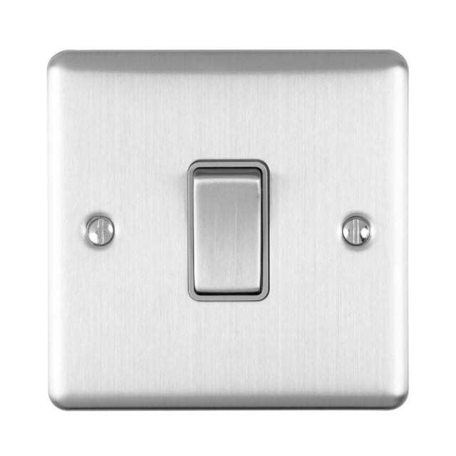 This is an image showing Eurolite Enhance Decorative 1 Gang Switch - Satin Stainless Steel (With Grey Trim) en1swssg available to order from T.H. Wiggans Ironmongery in Kendal, quick delivery and discounted prices.