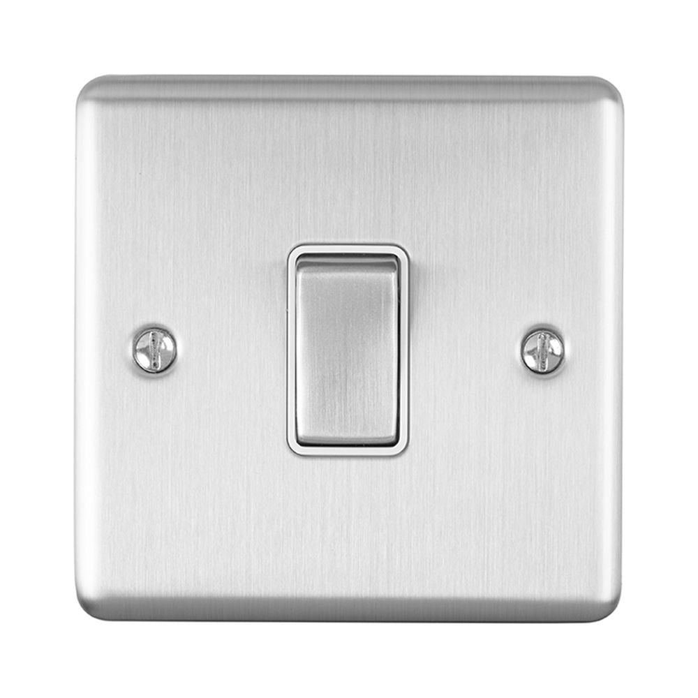 This is an image showing Eurolite Enhance Decorative 1 Gang Switch - Satin Stainless Steel (With White Trim) en1swssw available to order from T.H. Wiggans Ironmongery in Kendal, quick delivery and discounted prices.