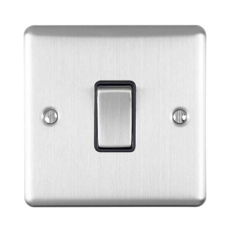 This is an image showing Eurolite Enhance Decorative 20Amp Switch - Satin Stainless Steel (With Black Trim) en20aswssb available to order from T.H. Wiggans Ironmongery in Kendal, quick delivery and discounted prices.