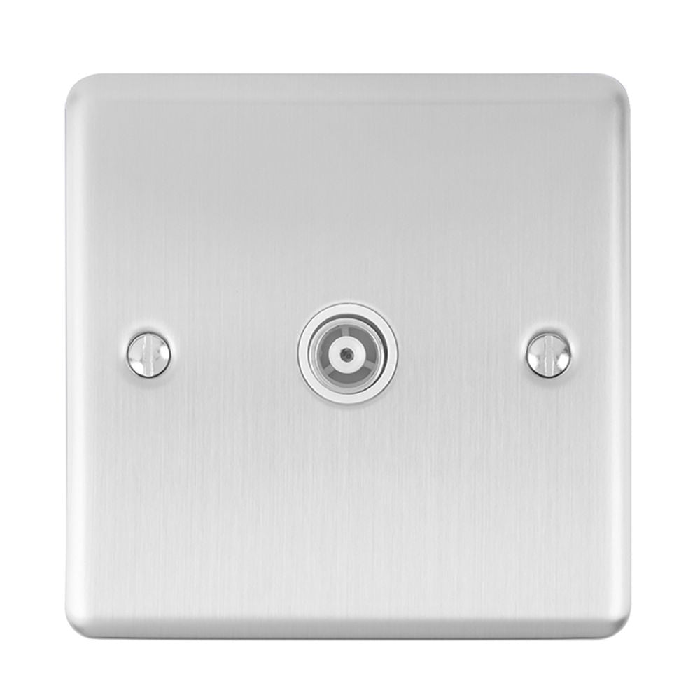 This is an image showing Eurolite Enhance Decorative TV - Satin Stainless Steel (With White Trim) en1tvssw available to order from T.H. Wiggans Ironmongery in Kendal, quick delivery and discounted prices.