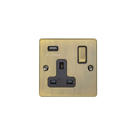 This is an image showing Eurolite Enhance Decorative 1 Gang USB Socket - Antique Brass (With Black Trim) en1usbabb available to order from T.H. Wiggans Ironmongery in Kendal, quick delivery and discounted prices.